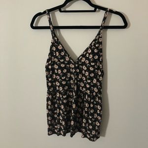 american eagle black floral tank